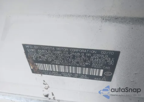 2010 Lexus Es 350 from USA, damaged, VIN JTHBK1EG2A2378758